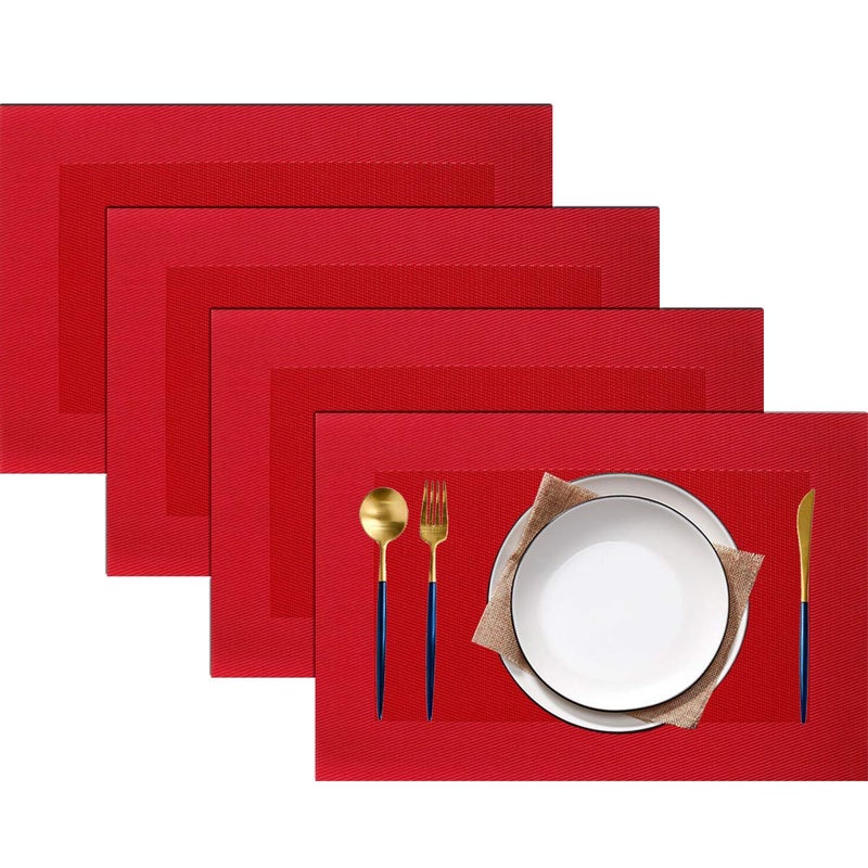 PIGCHCY Placemats Vinyl Washable Table Mats Elegant Non-Slip Placemats for Dinner Table Set of 4 (Red) - Image 1